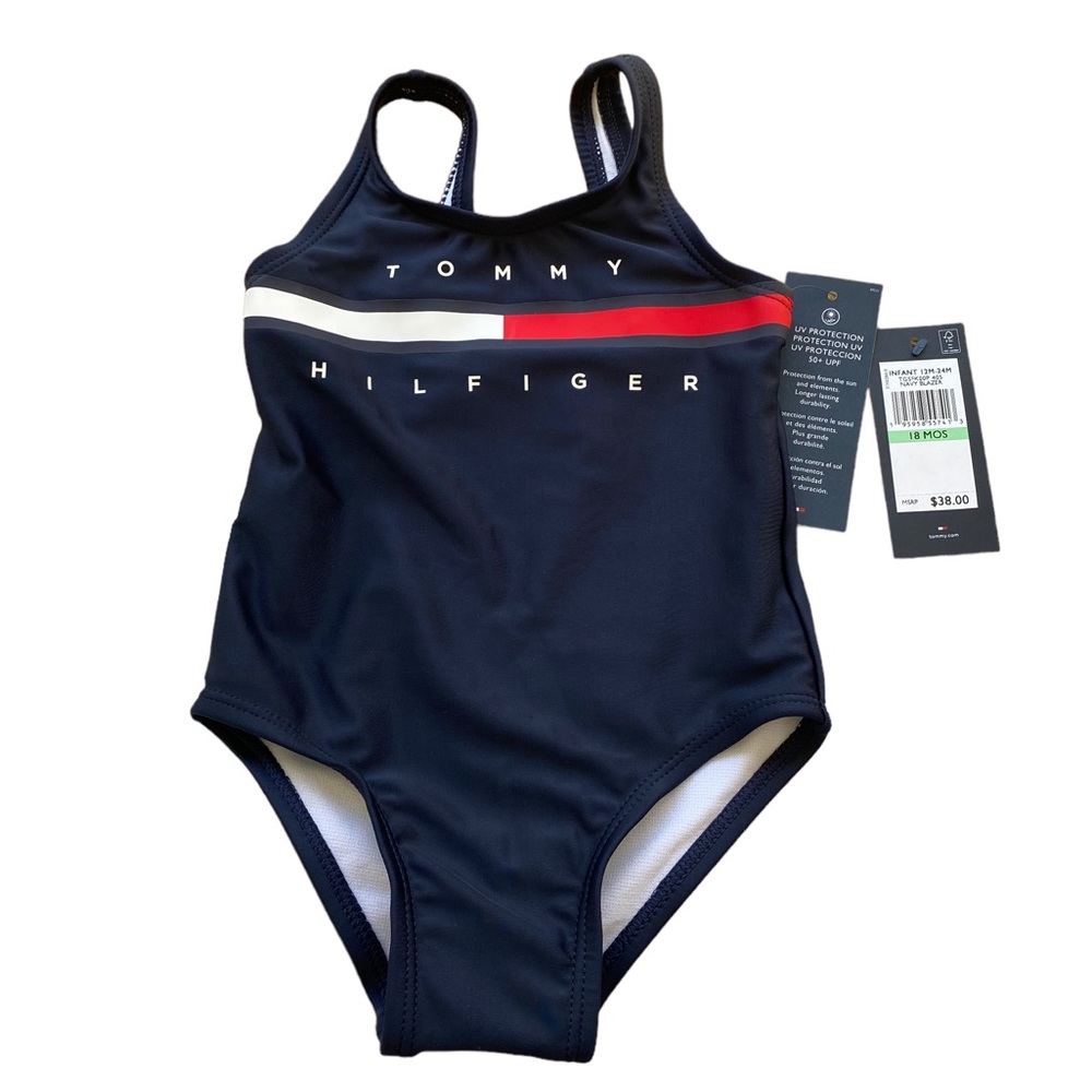 TOMMY HILFIGER Baby Girl’s Navy One Piece Swimsuit. Size: 18 months